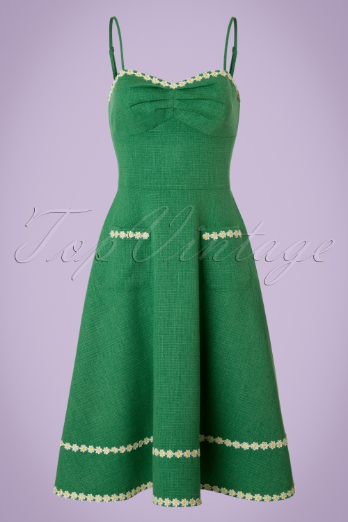 Vixen - 50s Delilah Daisy Swing Dress in Green 2