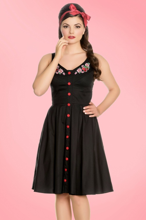 Bunny - 50s Lulu Cherry Swing Dress in Black 3
