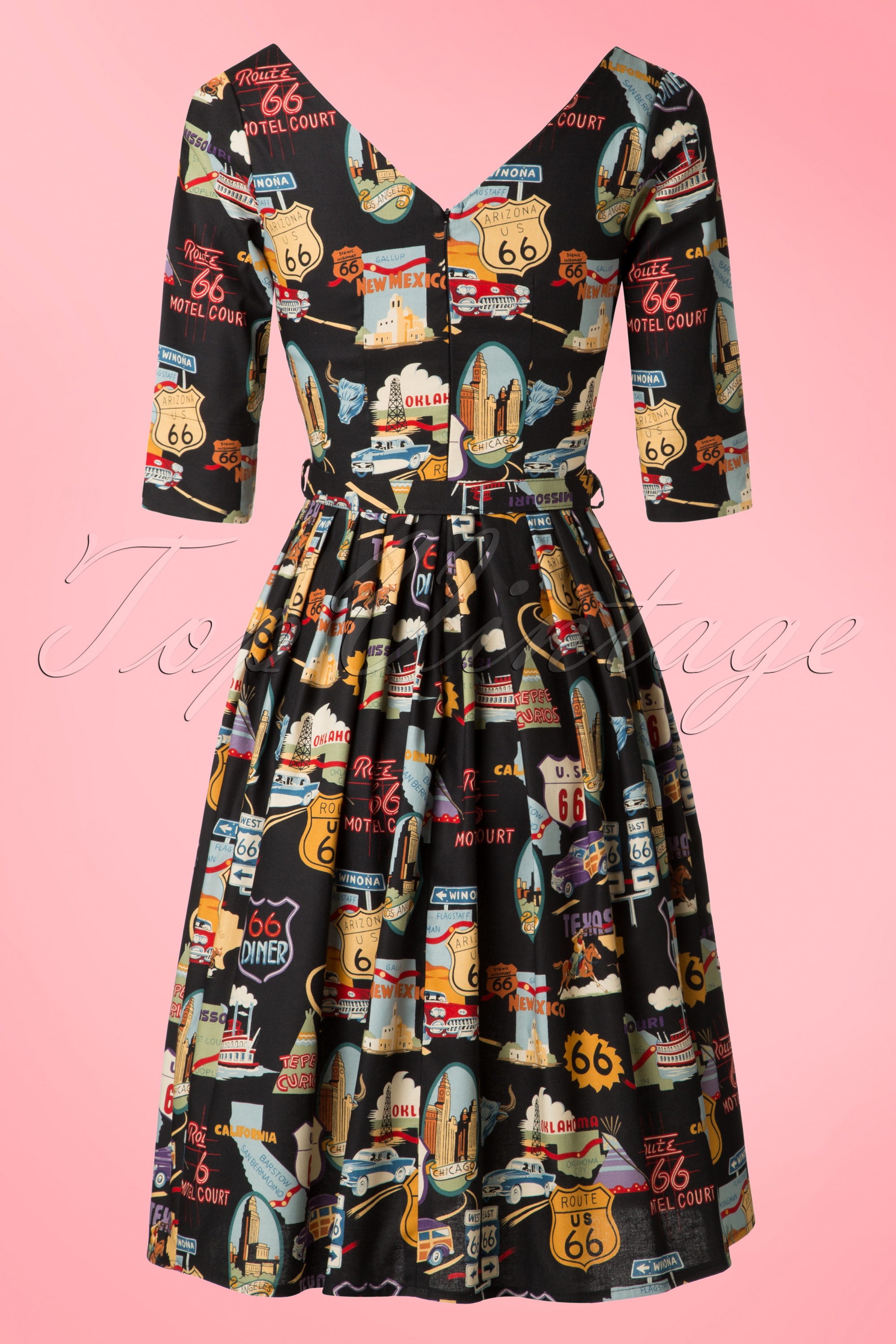 Victory Parade - Exclusief TopVintage ~ Livia Route 66 Frock Swingjurk in zwart 5