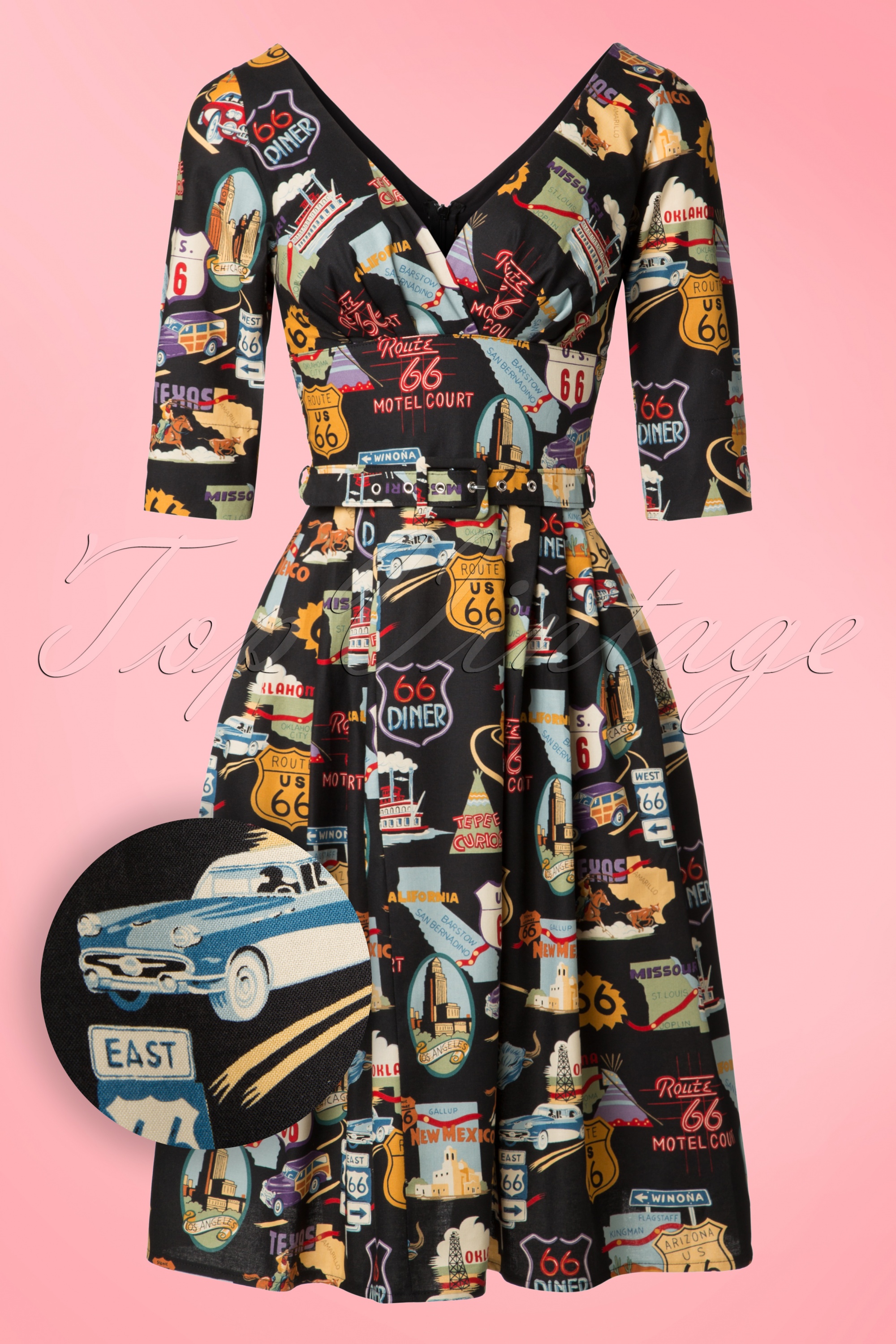 Victory Parade - Exclusief TopVintage ~ Livia Route 66 Frock Swingjurk in zwart 2