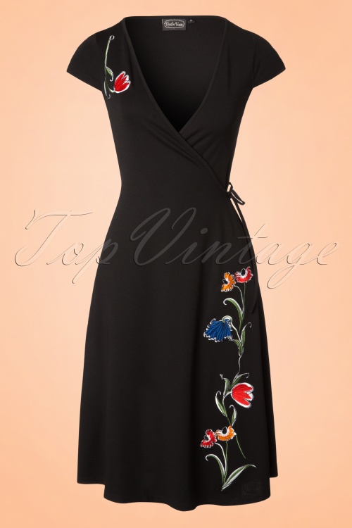 Vixen - 50s Primrose Wrap Dress in Black 2