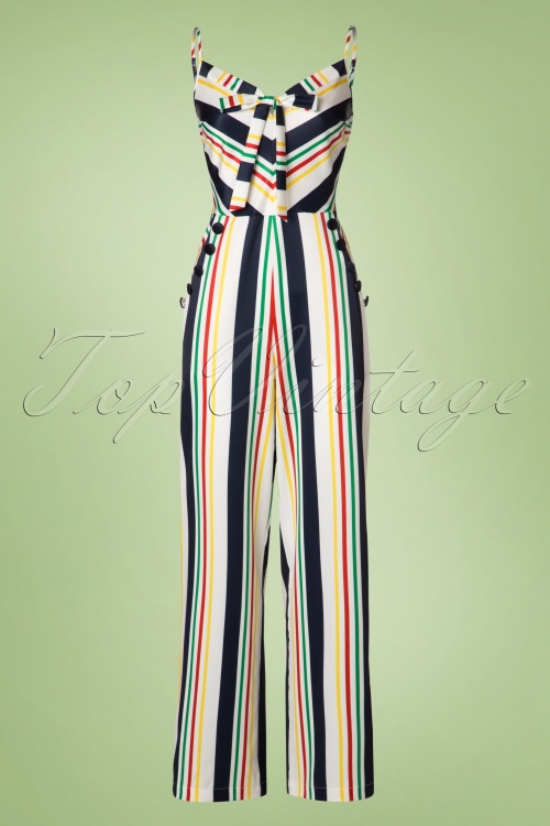 Vixen - Zarah Stripes Jumpsuit Années 40 en Blanc 2
