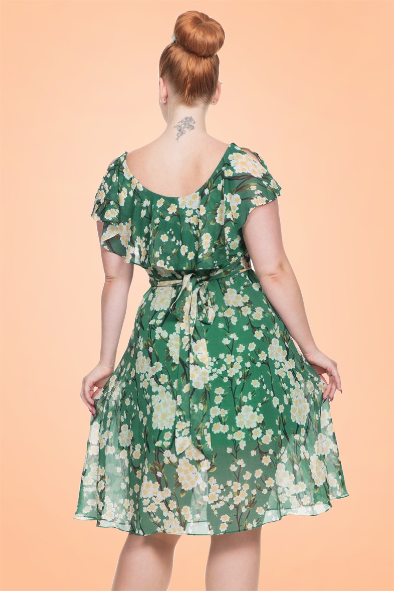 Vixen - Agatha bloemen swingjurk in groen 7