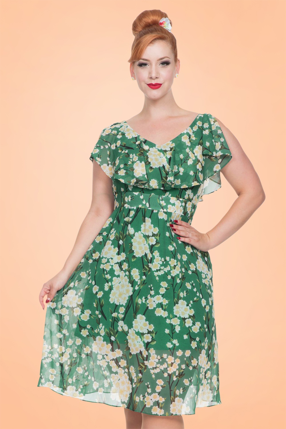 Vixen - Agatha bloemen swingjurk in groen 3