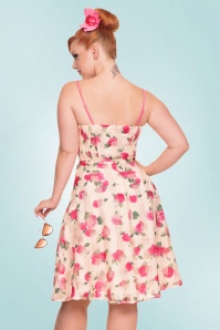 Vixen - 50s Tabitha Roses Swing Dress in Cream 6