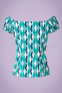 Collectif Clothing - 50s Dolores Atomic Harlequin Top in Blue and Jade 5