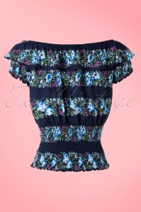 Collectif Clothing - 50s Bebe Folk Floral Gypsy Top in Navy 4