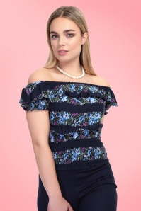 Collectif Clothing - 50s Bebe Folk Floral Gypsy Top in Navy 5