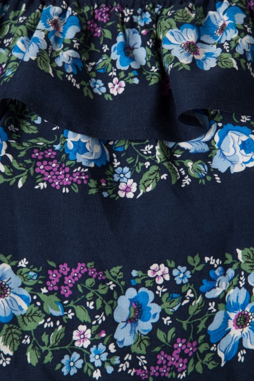 Collectif Clothing - Bebe Folk Floral Gypsy Top Années 50 en Bleu marine 3
