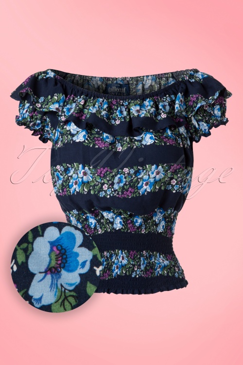 Collectif Clothing - 50s Bebe Folk Floral Gypsy Top in Navy 2