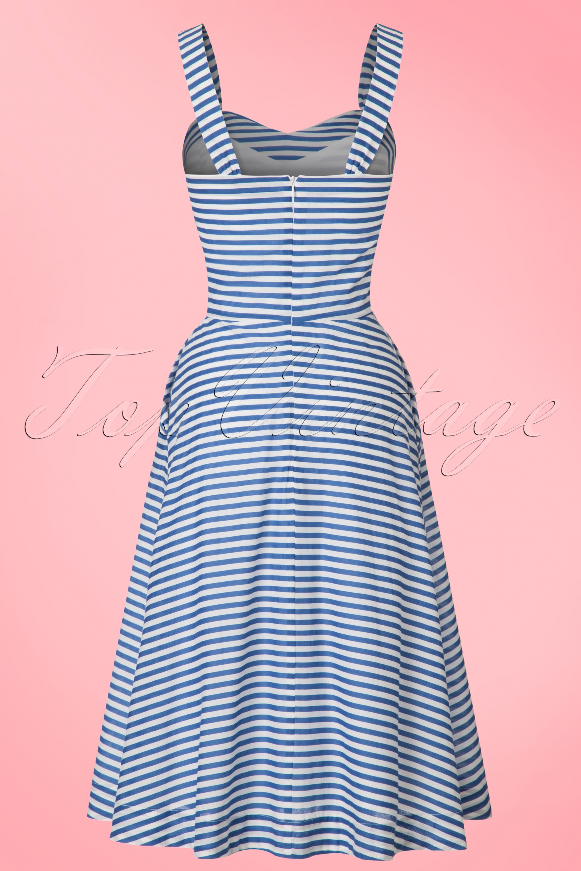 50s Pippa Striped Dress in Blue and White