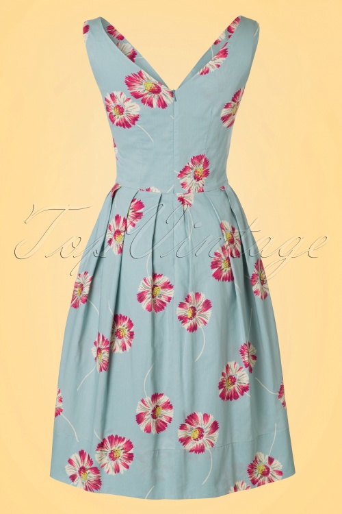 Emily and Fin - 50s Lillian Floating Daisies Dress in Dusty Blue 8