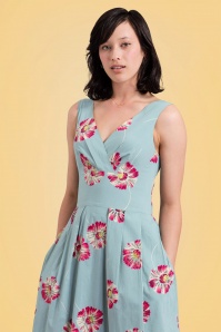 Emily and Fin - 50s Lillian Floating Daisies Dress in Dusty Blue 4