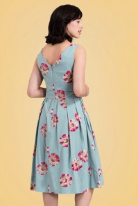 Emily and Fin - 50s Lillian Floating Daisies Dress in Dusty Blue 7