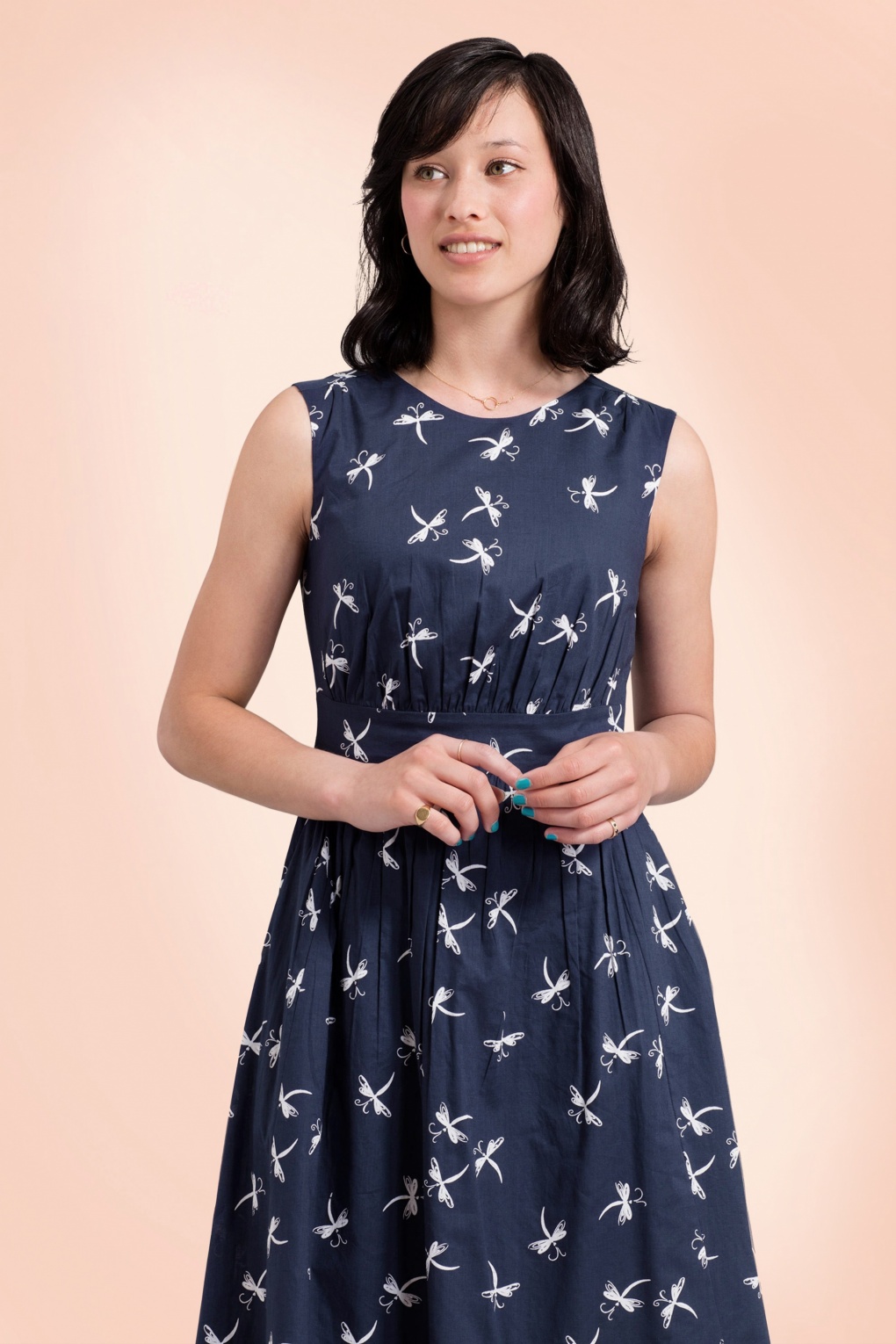 50s Lucy Long Dragonfly Dress in Midnight Blue
