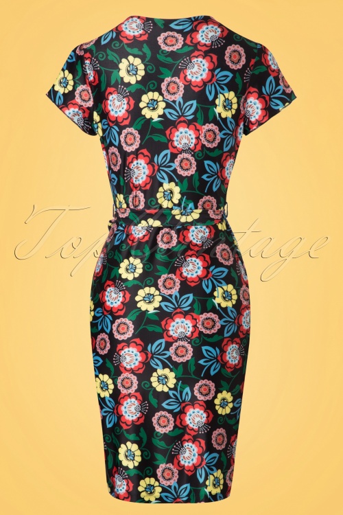Yumi - Moroccan Floral Wrap Dress Années 60 en Noir 3