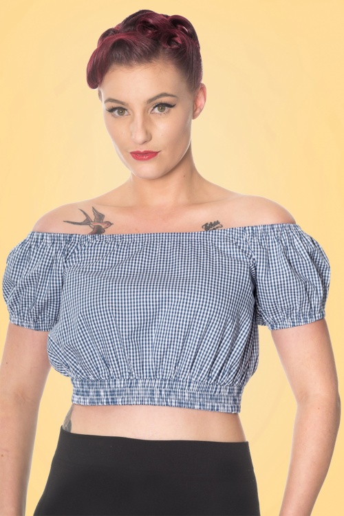Banned Retro - 50s All Mine Gingham Top in Navy 4