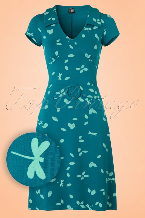 Mademoiselle YéYé - Chloe Dragonfly-jurk in petroleumblauw 2