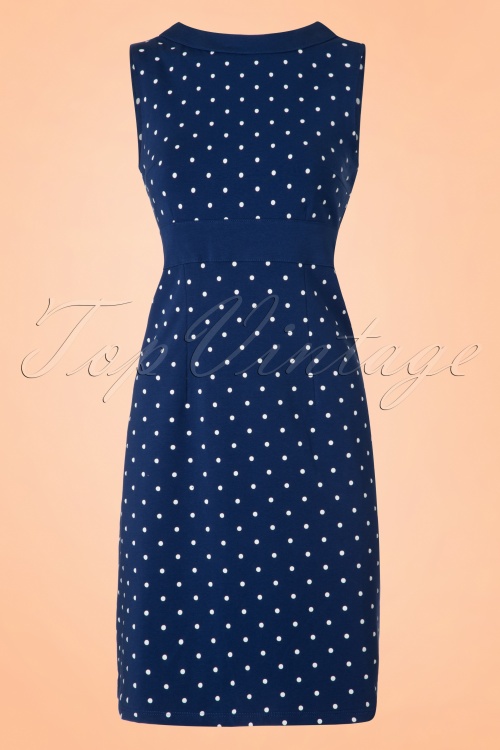 Mademoiselle YéYé - 60s Lolette Dots Dress in Blue 2