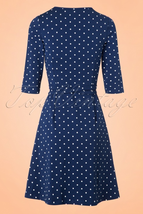 Mademoiselle YéYé - June Polkadot Dress Années 60 en Bleu marine 6