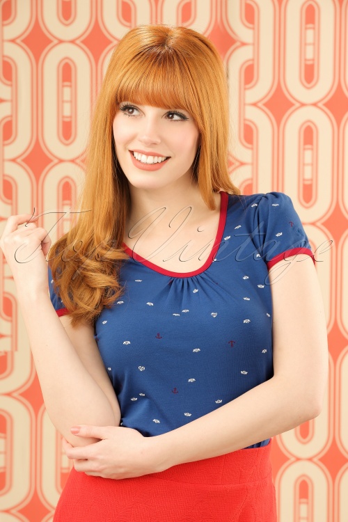 Mademoiselle YéYé - 60s Gwen Seaside Top in Blue