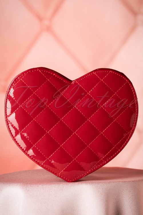 Vixen - Eliza Lacquer Heart Handbag Années 60 en Rouge