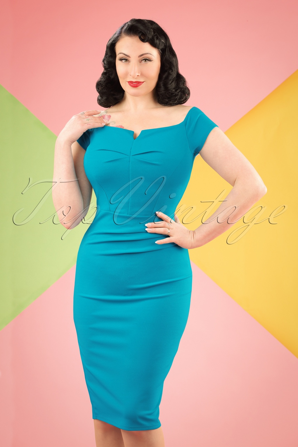 50s Louisa Pencil Dress in Sky Blue