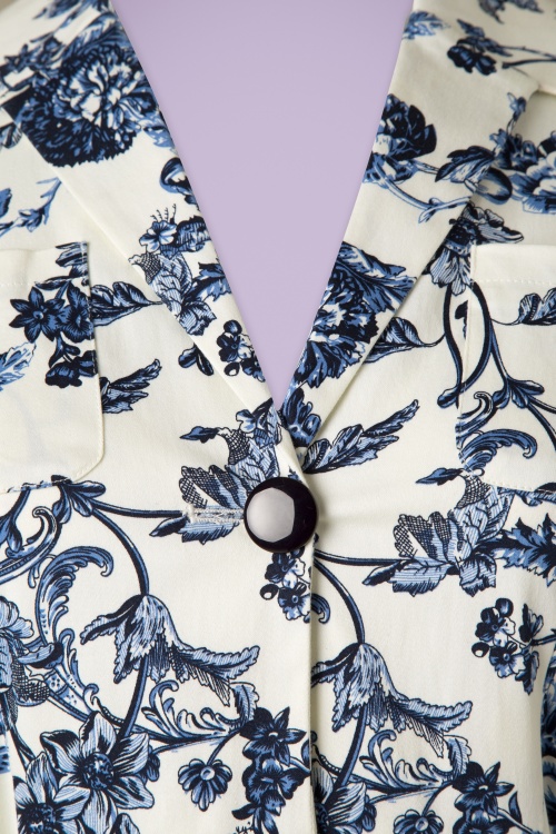 Collectif Clothing - Janet Toile Floral Shirt Dress Années 50 en Blanc et Bleu 6