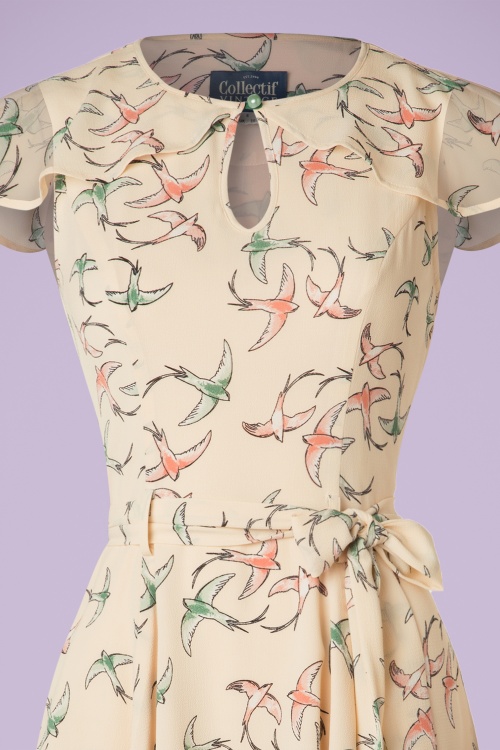 Collectif Clothing - 40s Tamara Swallow Swing Dress in Cream 3