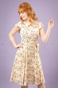Collectif Clothing - 40s Tamara Swallow Swing Dress in Cream