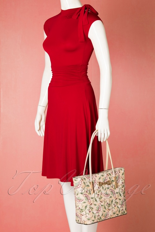 La Parisienne - 60s Jenny Floral Handbag in Beige 7