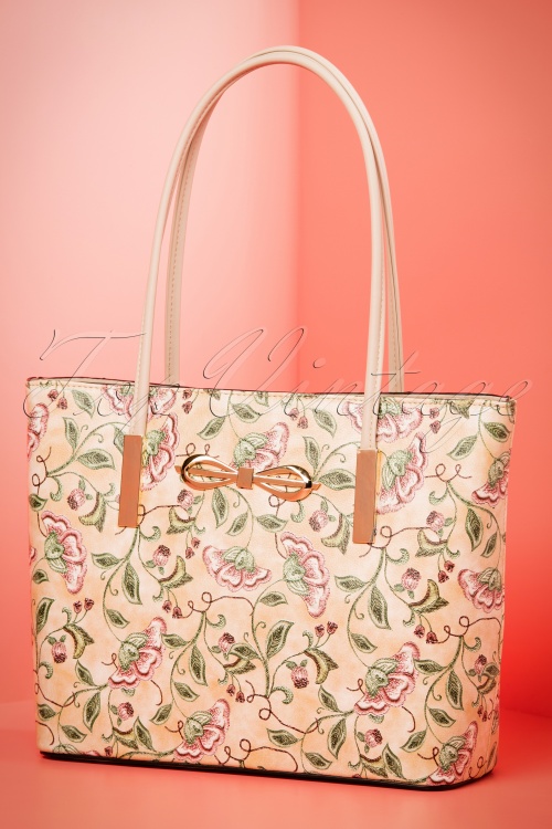 La Parisienne - 60s Jenny Floral Handbag in Beige 2