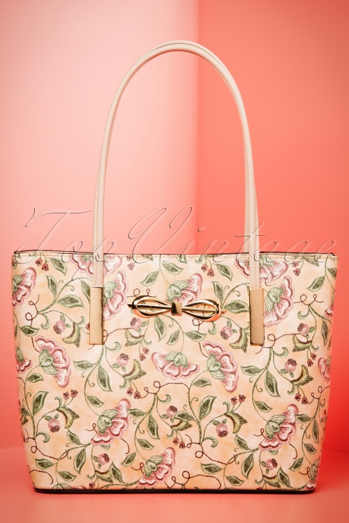 La Parisienne - 60s Jenny Floral Handbag in Beige