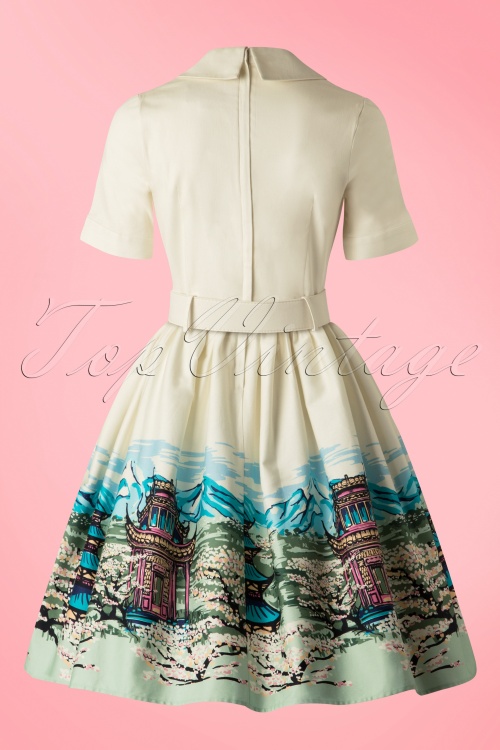 Collectif Clothing - Janet Scenic Mountain Shirt Dress Années 50 en Crème 6