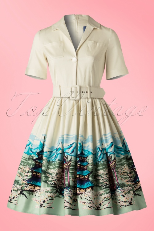 Collectif Clothing - Janet Scenic Mountain Shirt Dress Années 50 en Crème 3