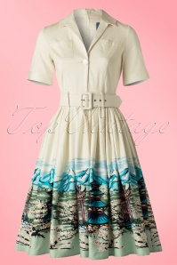 Collectif Clothing - Janet Scenic Mountain Shirt Dress Années 50 en Crème 2