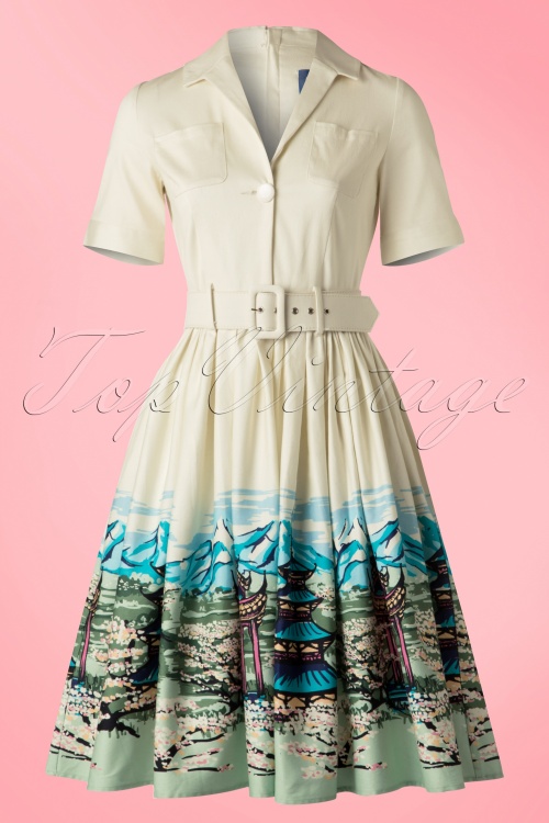 Collectif Clothing - Janet Scenic Mountain Shirt Dress Années 50 en Crème 2