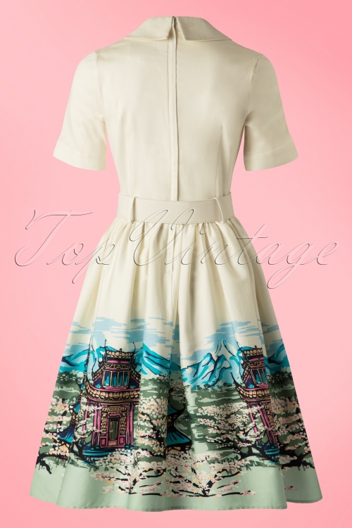 Collectif Clothing - Janet Scenic Mountain Shirt Dress Années 50 en Crème 5
