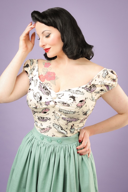 Collectif Clothing - 50s Dolores Car Top Carmen in Ivory 2