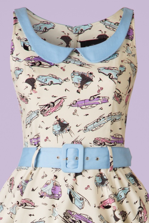 Collectif Clothing - Kitty Car Swing Dress Années 50 en Ivoire 6
