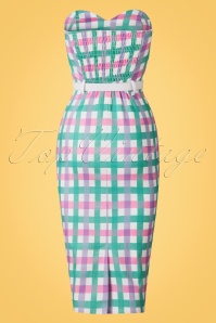 Collectif Clothing - 50s Monica Candy Gingham Pencil Dress in Pastel 5
