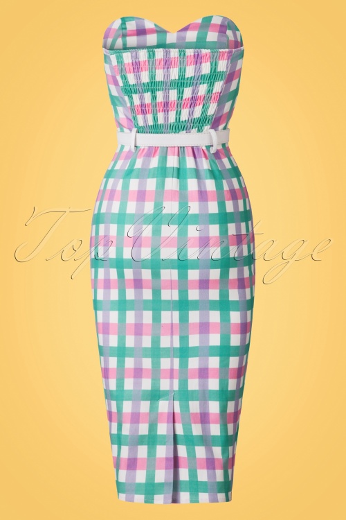 Collectif Clothing - Monica Candy Gingham Pencil Dress Années 50 en Pastel 5