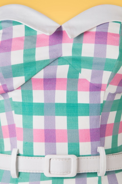 Collectif Clothing - Monica Candy Gingham penciljurk in pastelkleur 4
