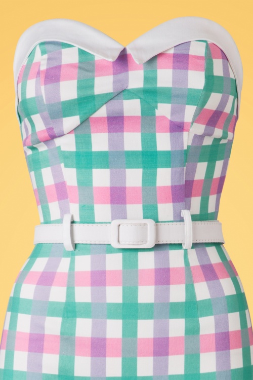 Collectif Clothing - 50s Monica Candy Gingham Pencil Dress in Pastel 3