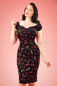 Collectif Clothing - 50s Dolores Cherry Dress in Black
