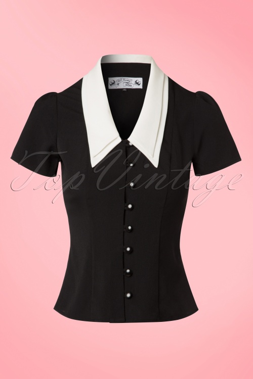 Bunny - 40s Olsen Top in Black and Ivory Crêpe