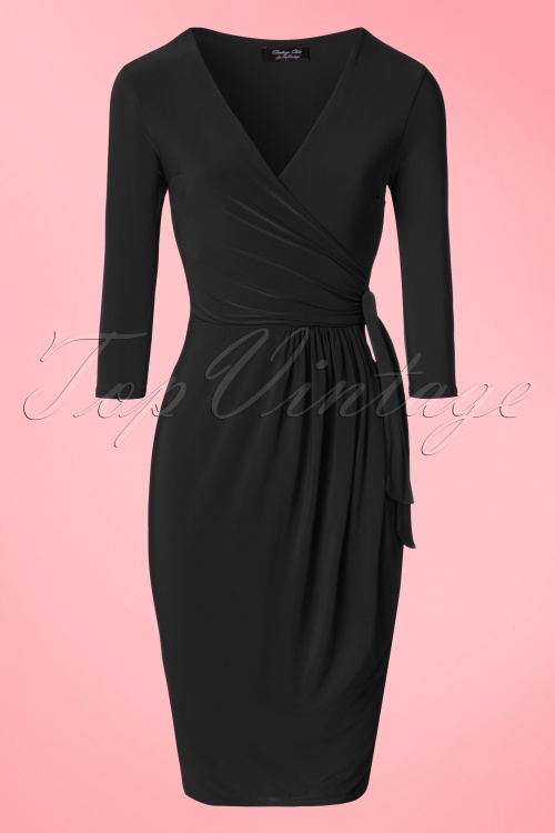Vintage Chic for Topvintage - 50s Layla Cross Over Pencil Dress in Black 2