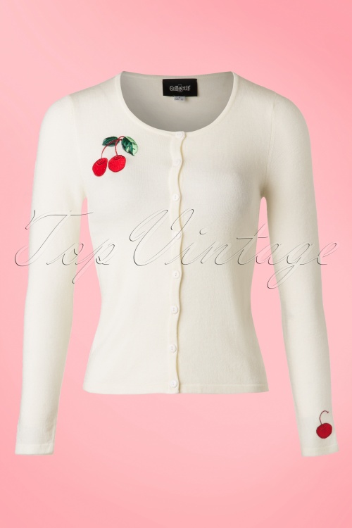 Collectif Clothing - 50s Jo Cherry Cardigan in Ivory