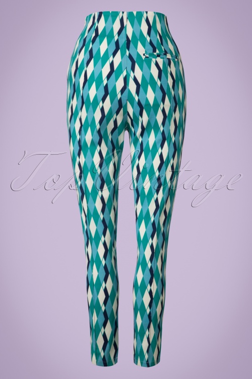 Collectif Clothing - 50s Bonnie Atomic Harlequin Trousers in Blue and Jade 4