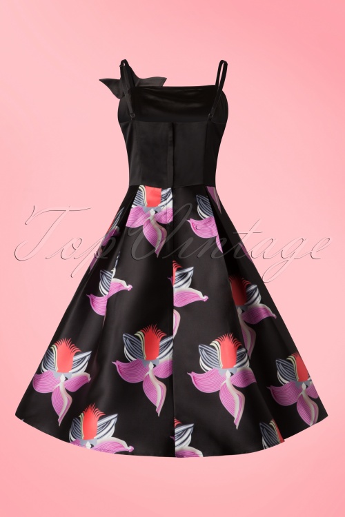 Collectif Clothing - Linette Orchid Swing Dress Années 50 en Noir 6